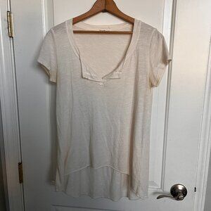Fresh Laundry Slub V-Neck Tee Large Ivory Cream High Low Raw Hem Made in USA